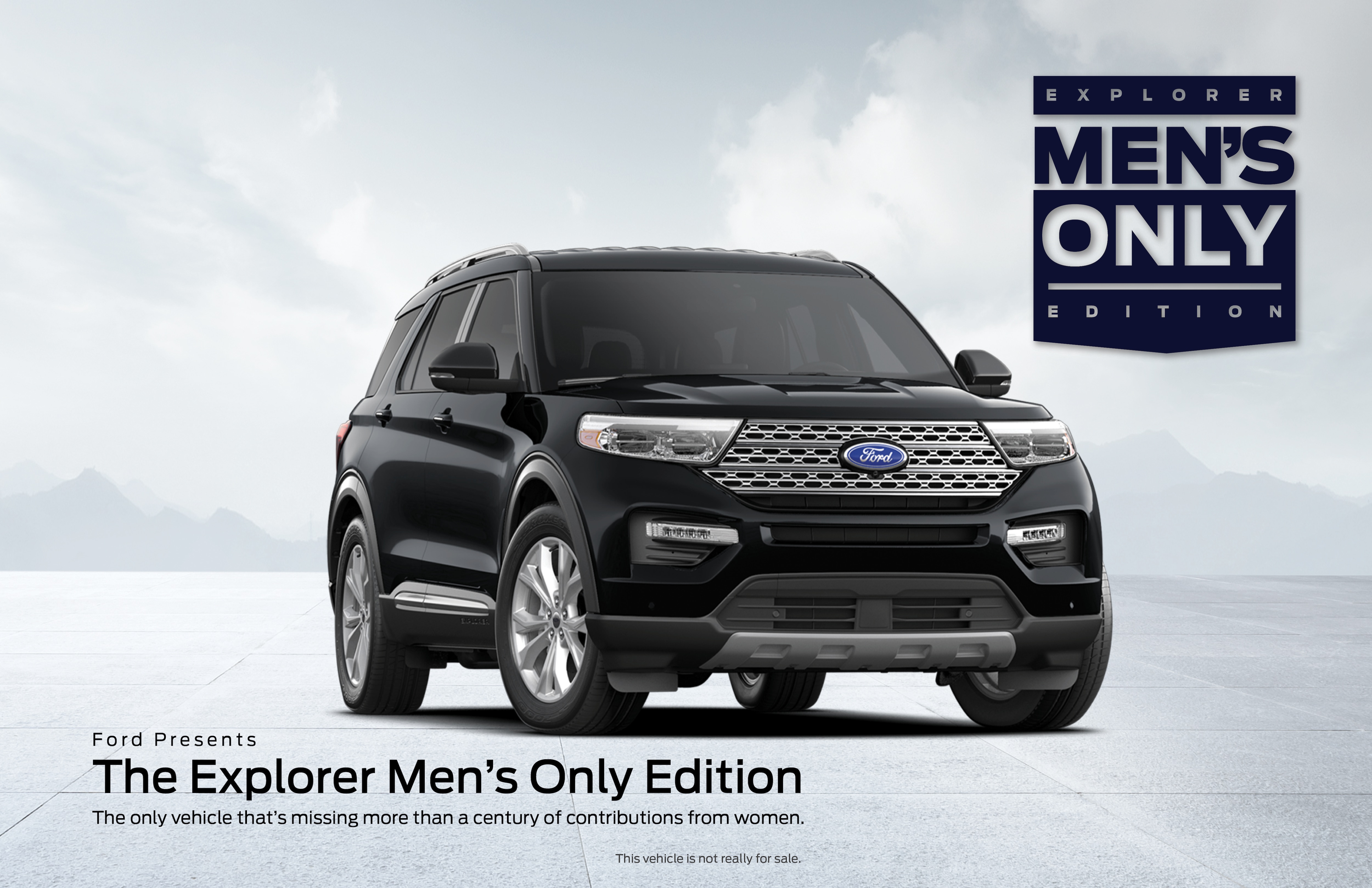 The tongue-in-cheek "Ford Explorer Men's Only Edition" video initially appears to be a traditional car advertisement showcasing a new Ford Explorer. Narrator Bryan Cranston then explains the “Ford Explorer Men’s Only Edition” is a completely reimagined vehicle without many of the essential features developed by women, including heaters, windshield wipers, turn signals, brake lights, and GPS. 